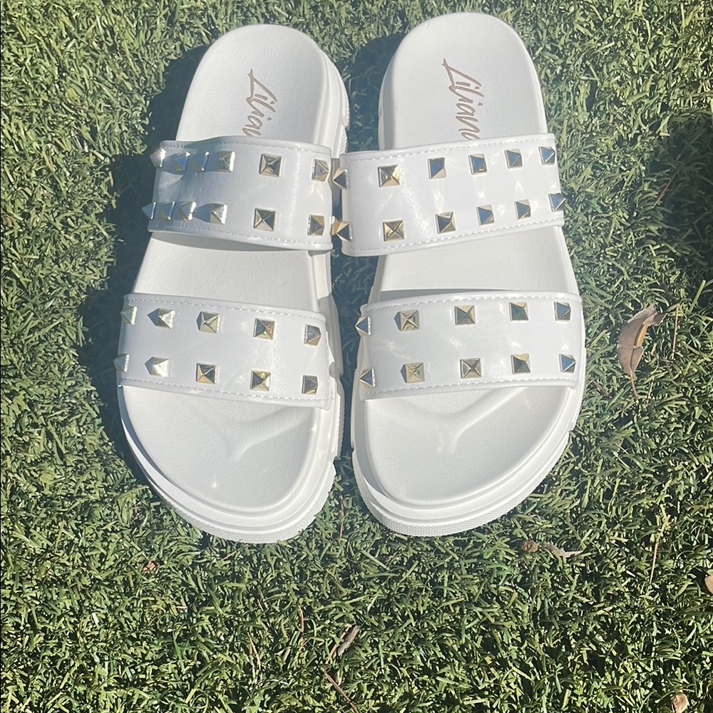 White Studded Slide Sandals